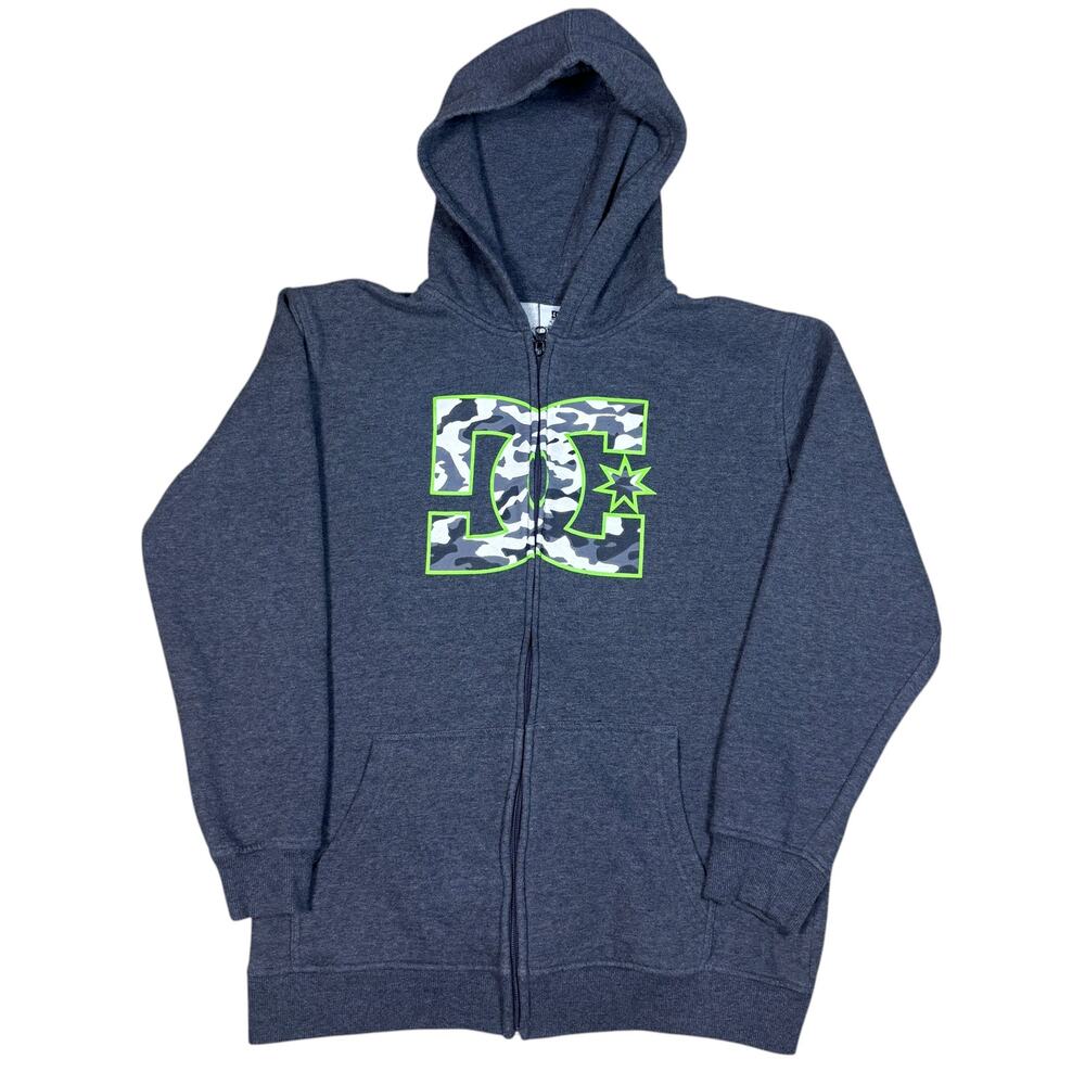 vintage y2k 2000s DC Shoes green and gray camo logo hoodie Large skater grunge
